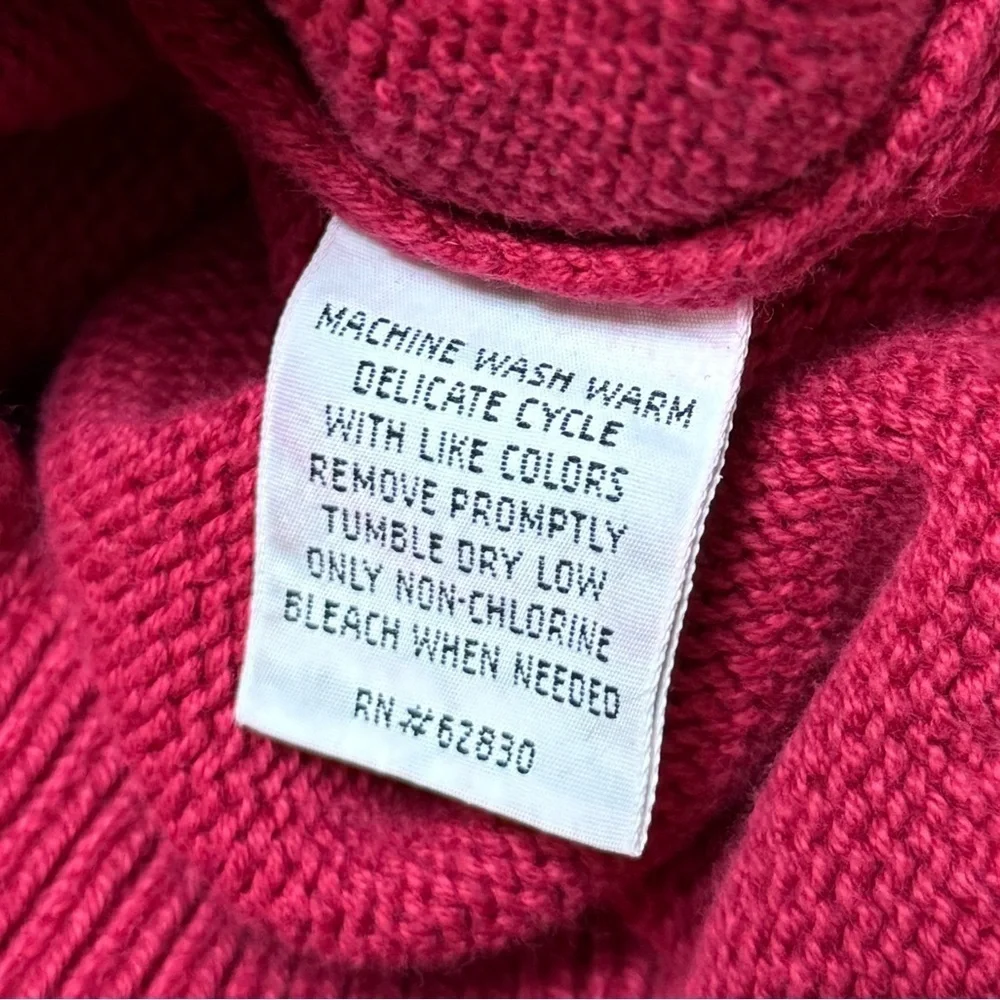 Lands' End Cardigan Cranberry Knit Button Front Soft Cotton Sweater Chunky Large